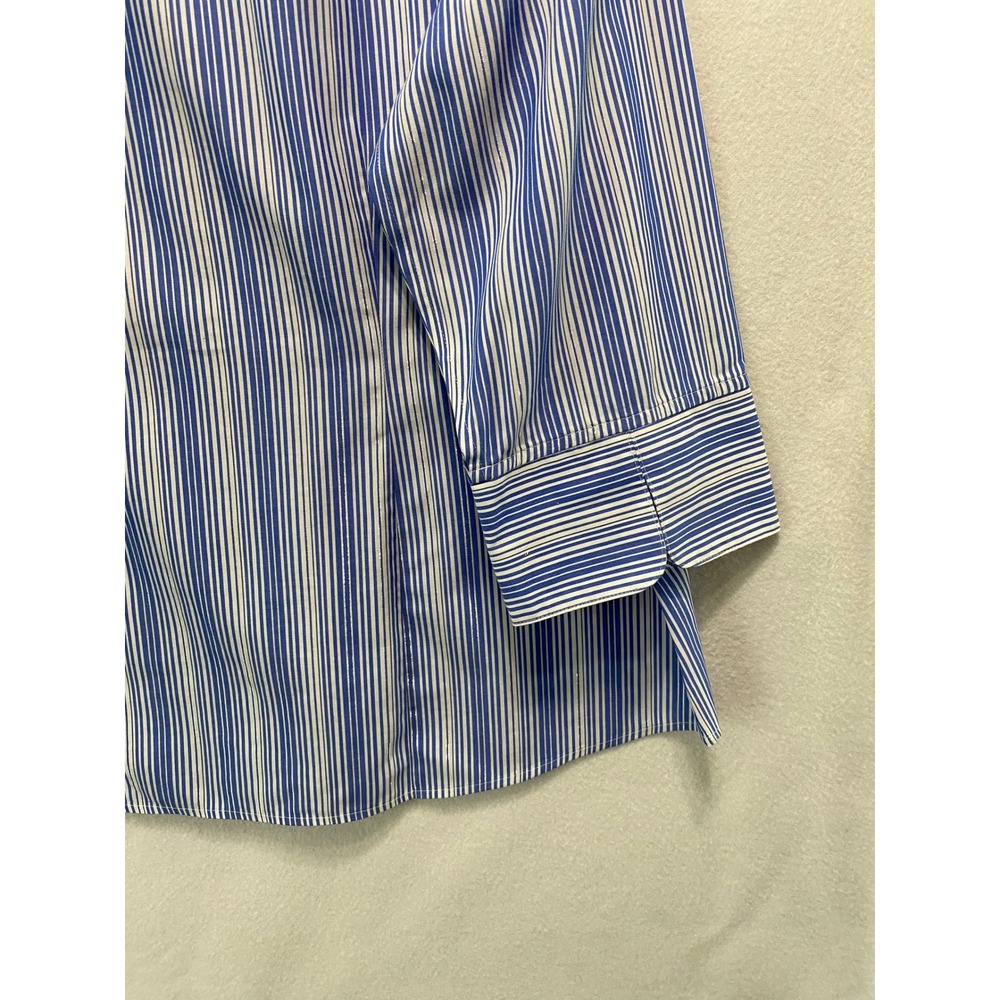 Chicos Button Down Shirt Womens 2 Large Blue Striped No-Iron 3/4 Sleeve Metallic - Picture 10 of 10